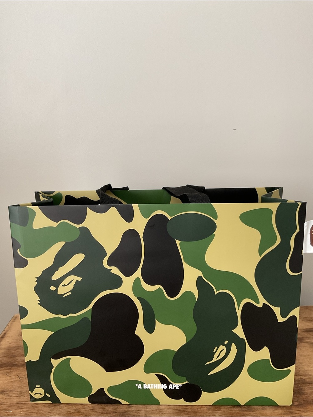 Authentic BAPE Large Green ABC Camo Paper Shopping Gift Bag with Fabric Handles